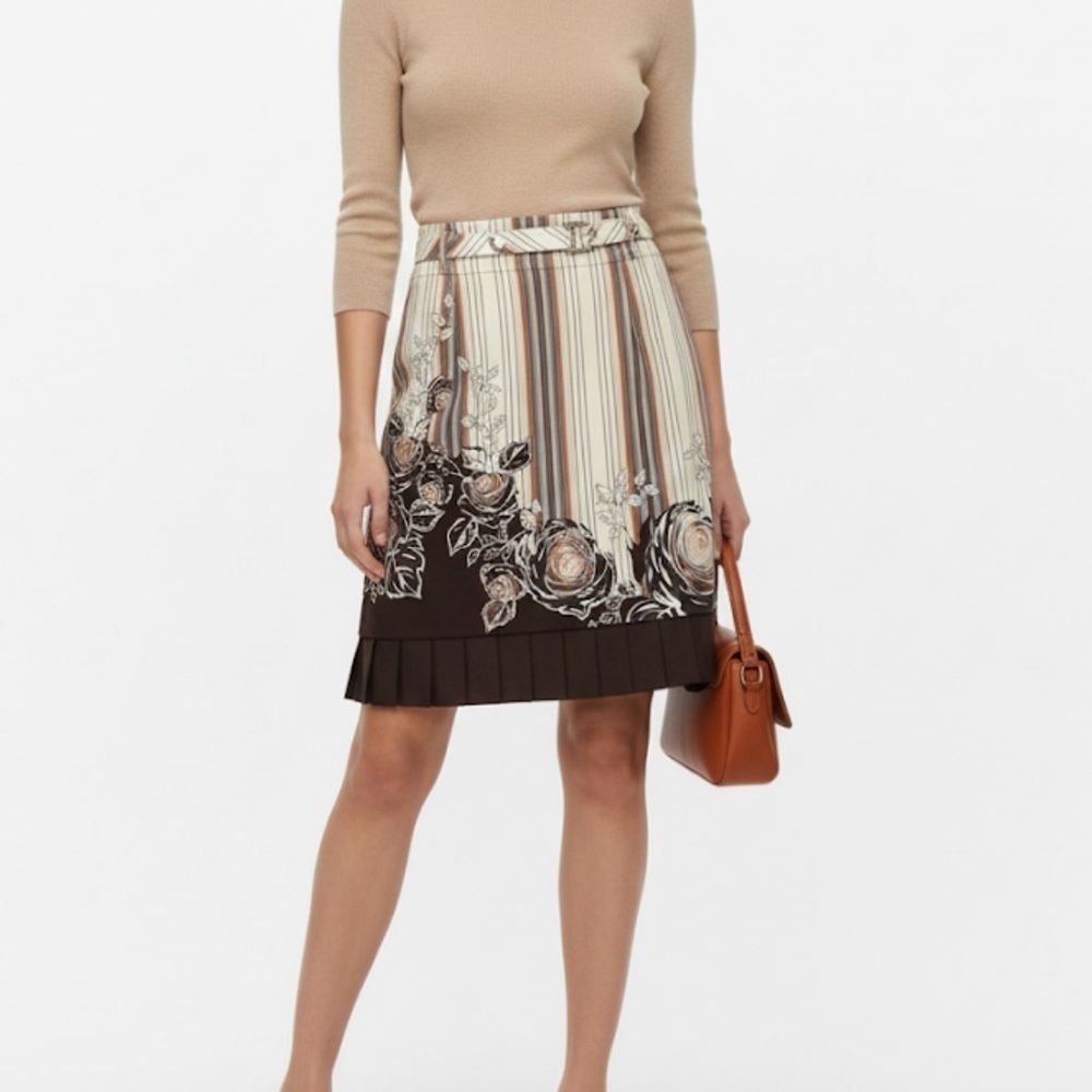 NWOT Karen Millen Brown Floral A-Line Skirt Sz 2